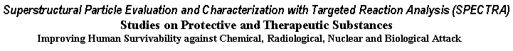 Text Box: Superstructural Particle Evaluation and Characterization with Targeted Reaction Analysis (SPECTRA) Studies on Protective and Therapeutic SubstancesImproving Human Survivability against Chemical, Radiological, Nuclear and Biological Attack